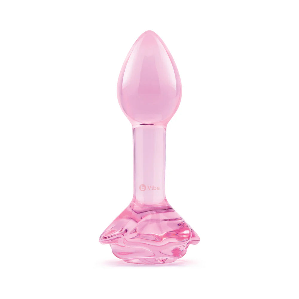 b-Vibe Pink Roses Glass Training Plug Set with Rose-Shaped Pink Base