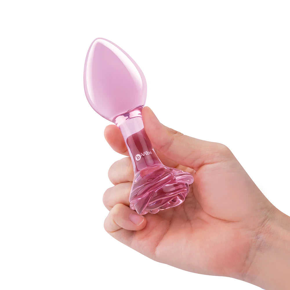 b-Vibe Pink Roses Glass Training Plug Set with Rose-Shaped Pink Base