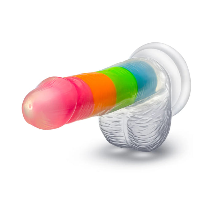 Blush Neo Elite Glow-in-the-Dark Rainbow Rave Silicone Dual Density Harnessable Dildo With Suction Cup