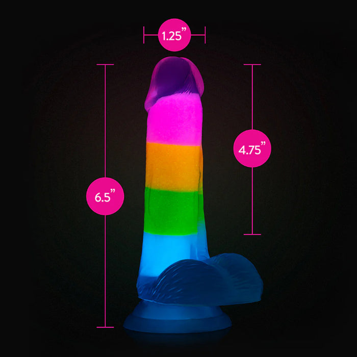 Blush Neo Elite Glow-in-the-Dark Rainbow Rave Silicone Dual Density Harnessable Dildo With Suction Cup
