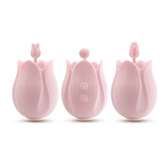 Blush Play With Me Romantic Rose Rechargeable Flicking Stimulator With Three Different Textured Attachments