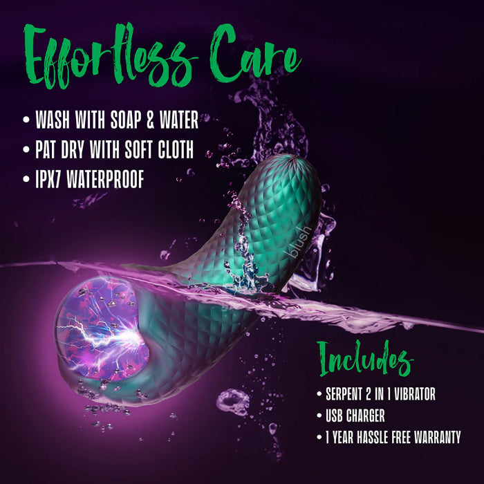 Blush Temptasia Enchanted Serpent Rechargeable Dual Motor Pulse Vibrator With Plasma Globe