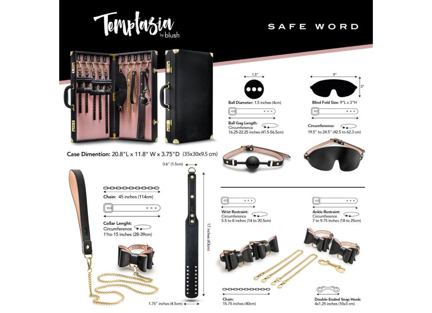 Blush Temptasia Safe Word Vegan Leather 10 Piece Bow Tie Detail Bondage Kit with Locking Suitcase