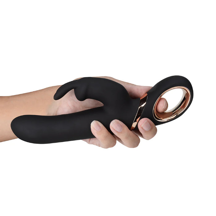 Blush Victoria Rechargeable Rotating Silicone Dual Stimulating Rabbit Style Vibrator With Ergonomic Handle