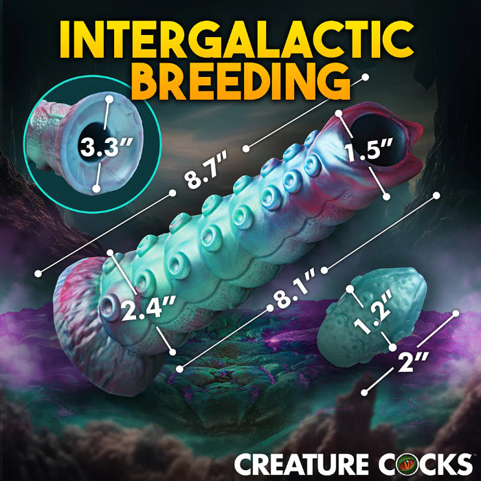 Creature Cocks Galactic Silicone Ovipositor Dildo Tentacle Textured Fantasy Shaped Harnessable Silicone Dildo with Silicone Eggs