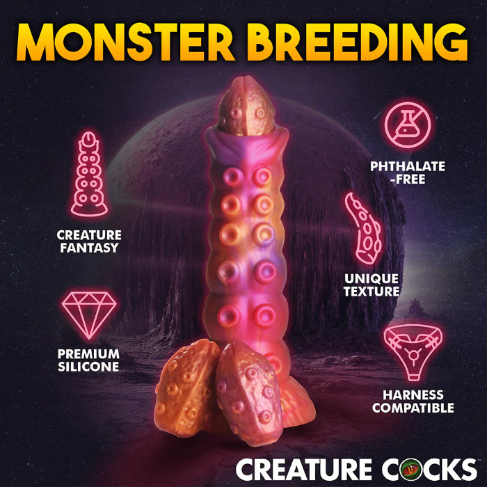 Creature Cocks Nymphoid Tentacle Textured Ovipositor Fantasy Shaped Harnessable Dildo with Silicone Eggs