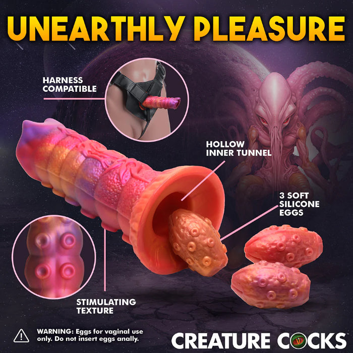 Creature Cocks Nymphoid Tentacle Textured Ovipositor Fantasy Shaped Harnessable Dildo with Silicone Eggs