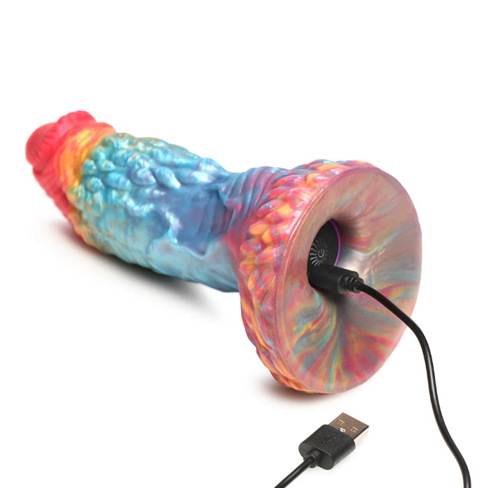 Creature Cocks Rainbow Phoenix Vibrating Rechargeable Remote Controlled Fantasy Shaped Harnessable Silicone Dildo With Suction Cup