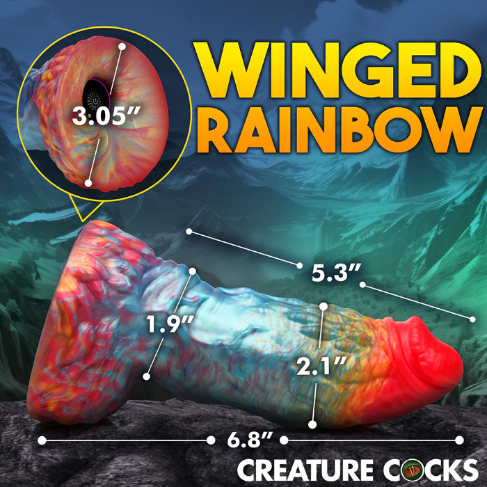 Creature Cocks Rainbow Phoenix Vibrating Rechargeable Remote Controlled Fantasy Shaped Harnessable Silicone Dildo With Suction Cup