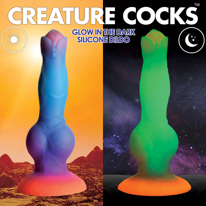 Creature Cocks Space Cock Glow-In-The-Dark Textured Fantasy Shaped Harnessable Silicone Dildo With Suction Cup