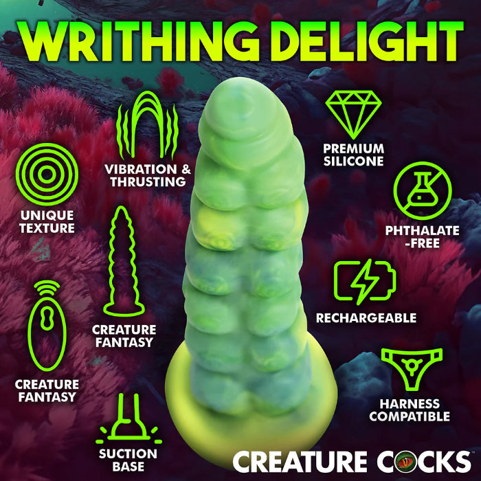 Creature Cocks Squirmer Remote Control Thrusting And Vibrating Silicone Fantasy Shaped Harnessable Dildo With Suction Cup