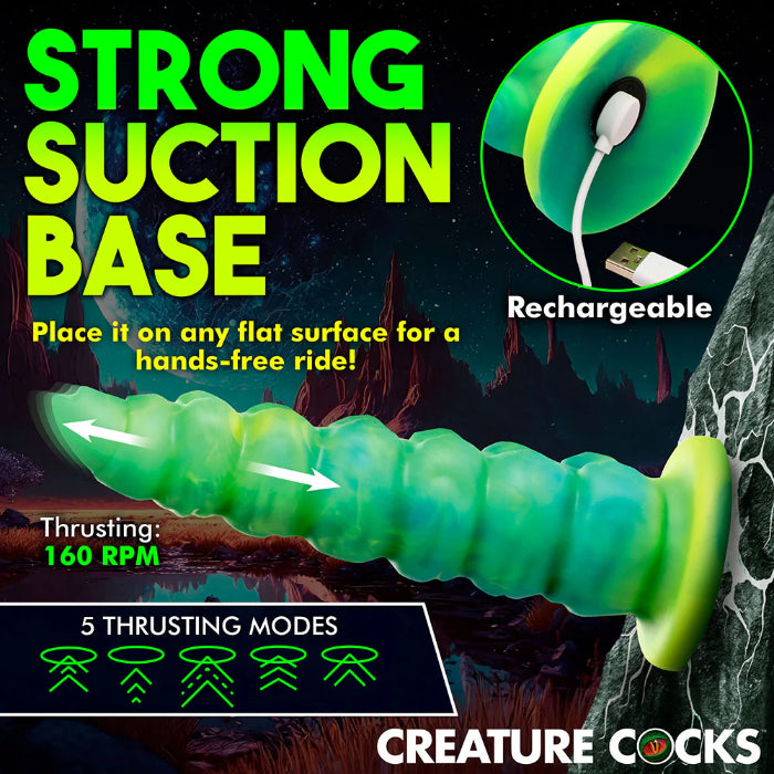 Creature Cocks Squirmer Remote Control Thrusting And Vibrating Silicone Fantasy Shaped Harnessable Dildo With Suction Cup