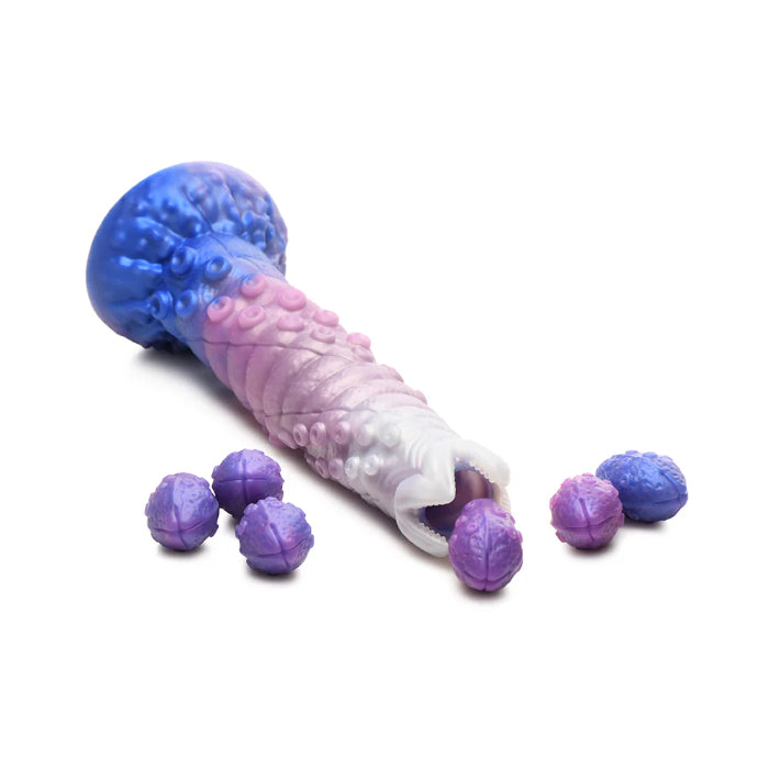 Creature Cocks Tenta-Queen Silicone Ovipositor Dildo Tentacle Textured Fantasy Shaped Harnessable Silicone Dildo with Silicone Eggs