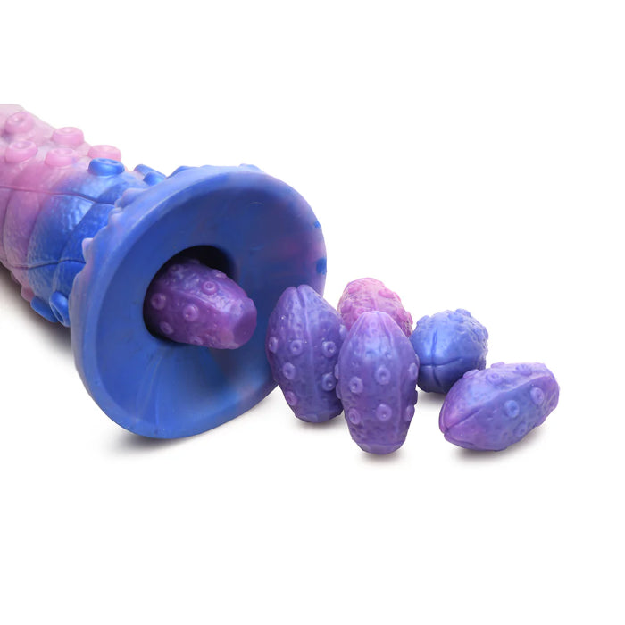 Creature Cocks Tenta-Queen Silicone Ovipositor Dildo Tentacle Textured Fantasy Shaped Harnessable Silicone Dildo with Silicone Eggs