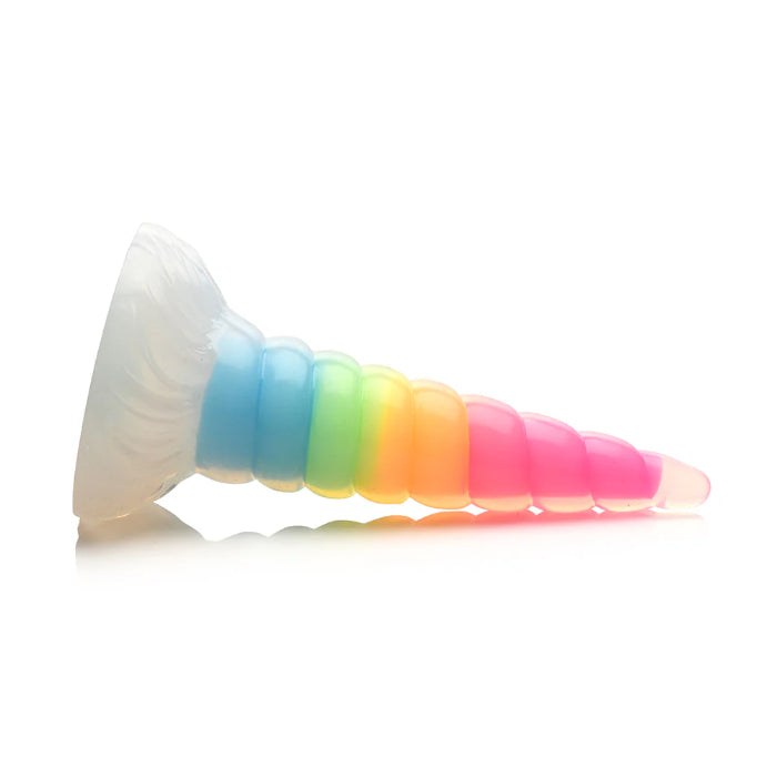 Creature Cocks Uni-Glow Glow-in-the-Dark Rainbow Silicone Fantasy Shaped Harnessable Unicorn Horn Dildo With Suction Cup