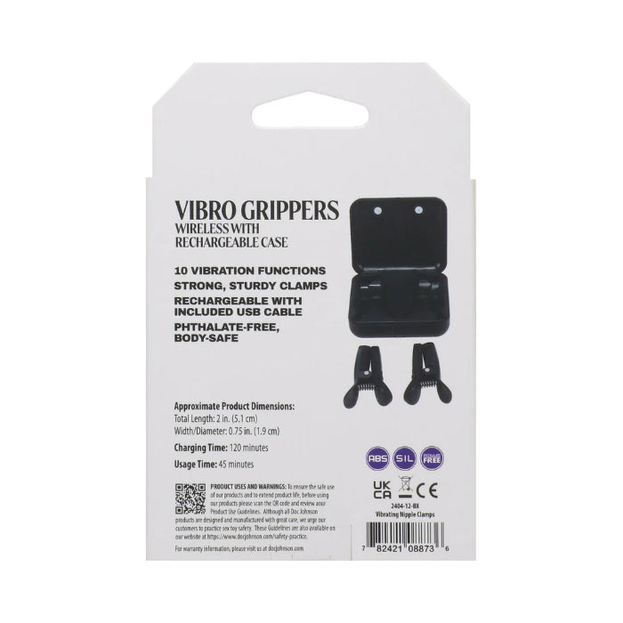 Doc Johnson Merci Vibro Grippers Wireless Vibrating Nipple Clamps with Rechargeable Case