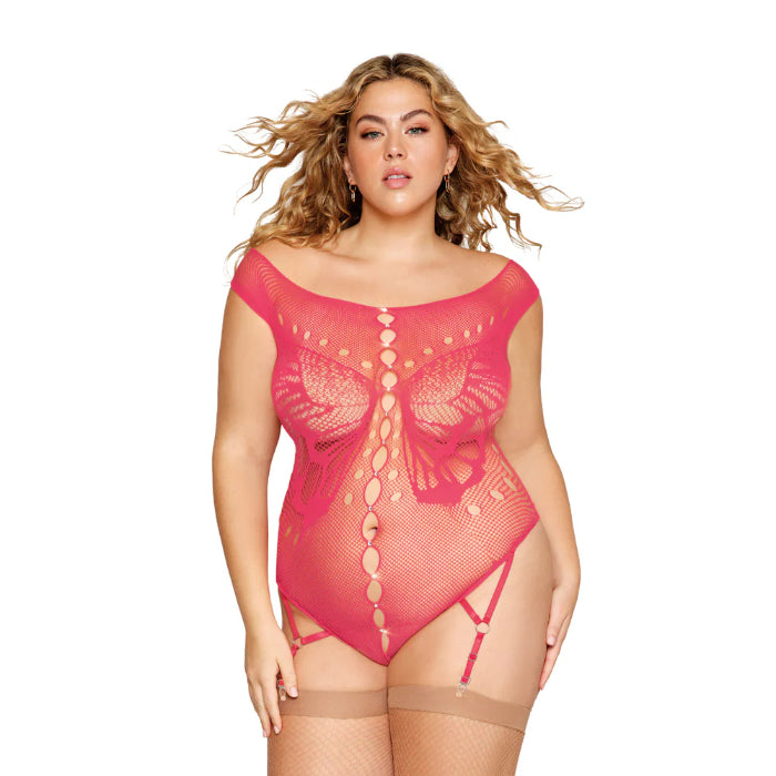 Dreamgirl Butterfly Fishnet Teddy with Garter Straps