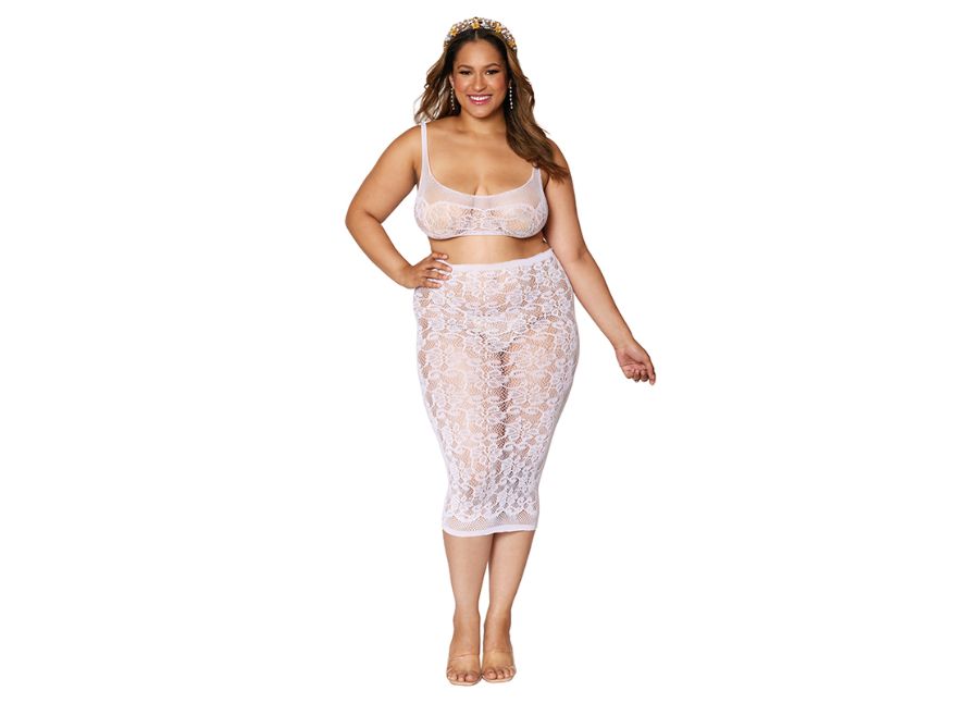 Dreamgirl Lace Fishnet Bralette & Slip Skirt Set