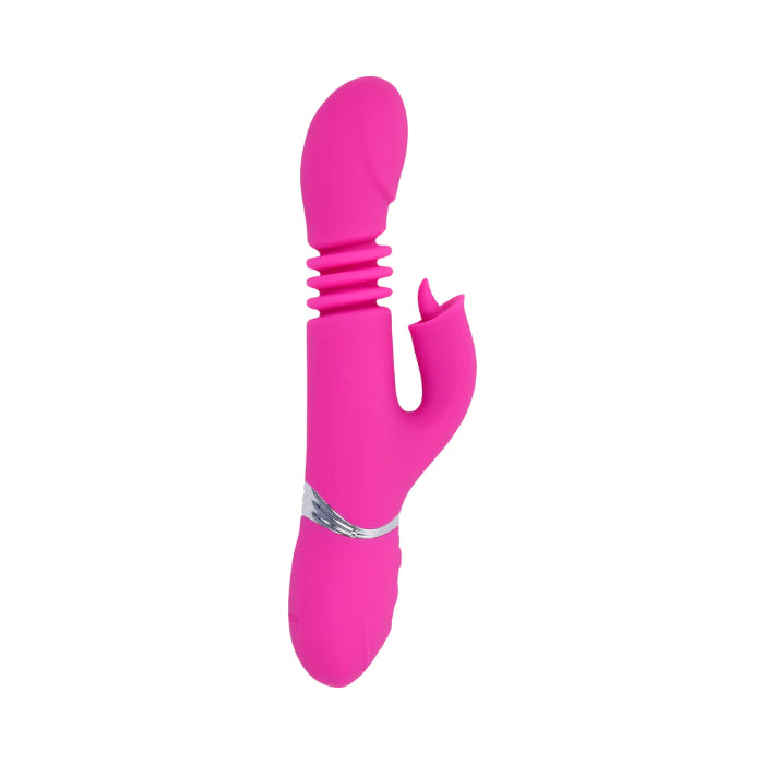 Evolved Pink Dragon Rechargeable Thrusting Dual Stimulator Rabbit Style Vibrator With Flicking External Stimulator