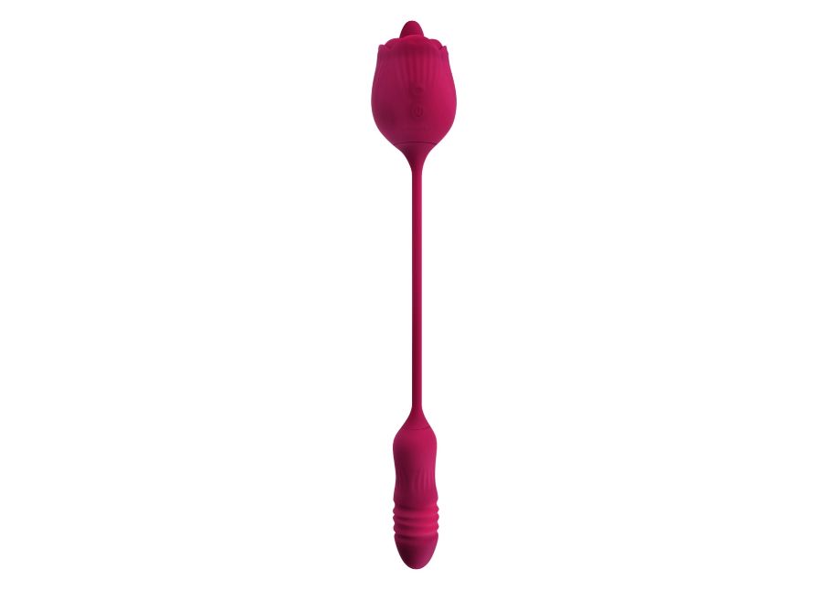 Evolved Wild Rose Rechargeable Dual-Ended Silicone Thrusting Egg & Flicking Tongue Vibrator