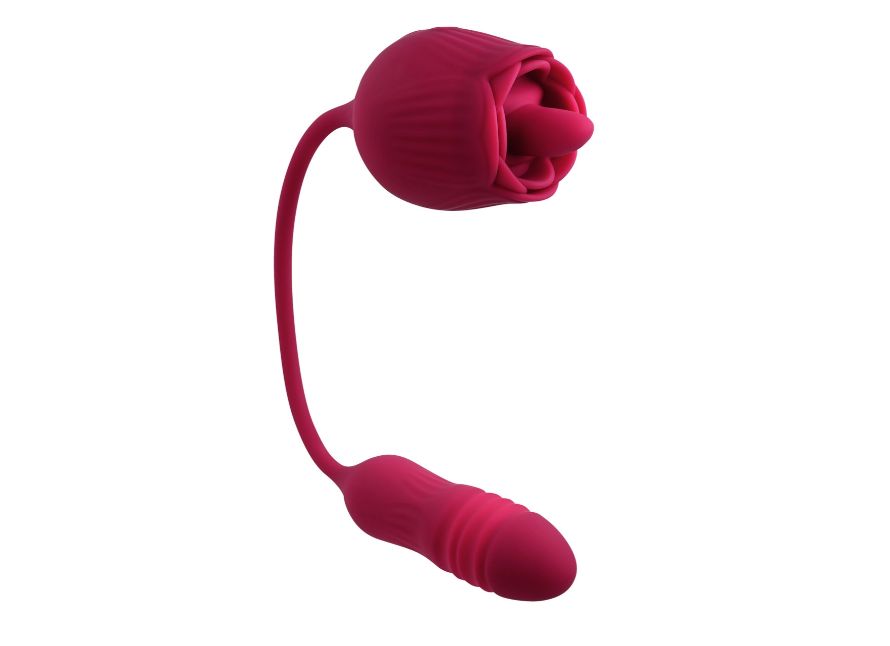 Evolved Wild Rose Rechargeable Dual-Ended Silicone Thrusting Egg & Flicking Tongue Vibrator
