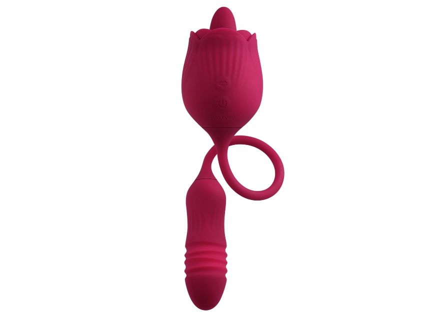 Evolved Wild Rose Rechargeable Dual-Ended Silicone Thrusting Egg & Flicking Tongue Vibrator
