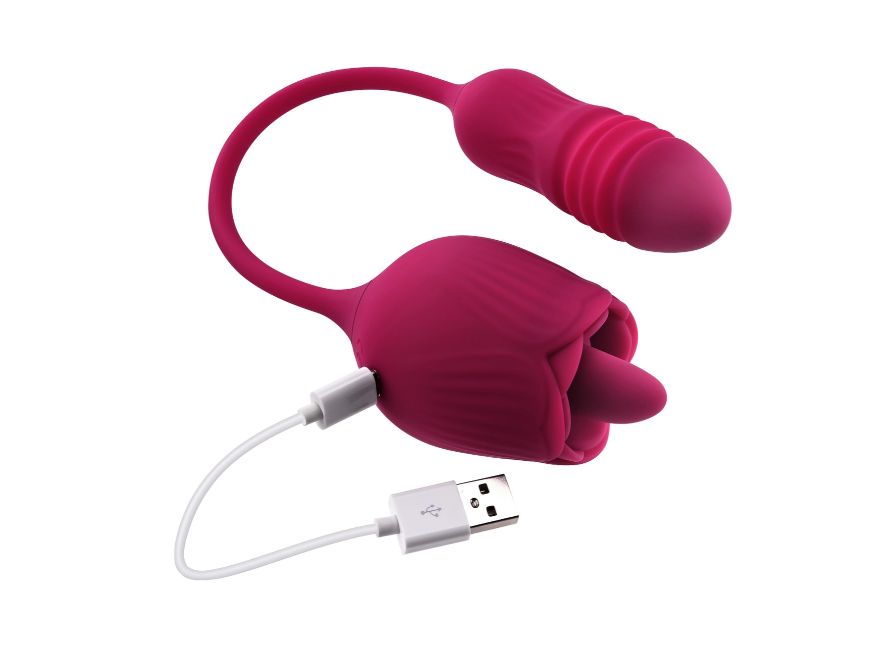 Evolved Wild Rose Rechargeable Dual-Ended Silicone Thrusting Egg & Flicking Tongue Vibrator