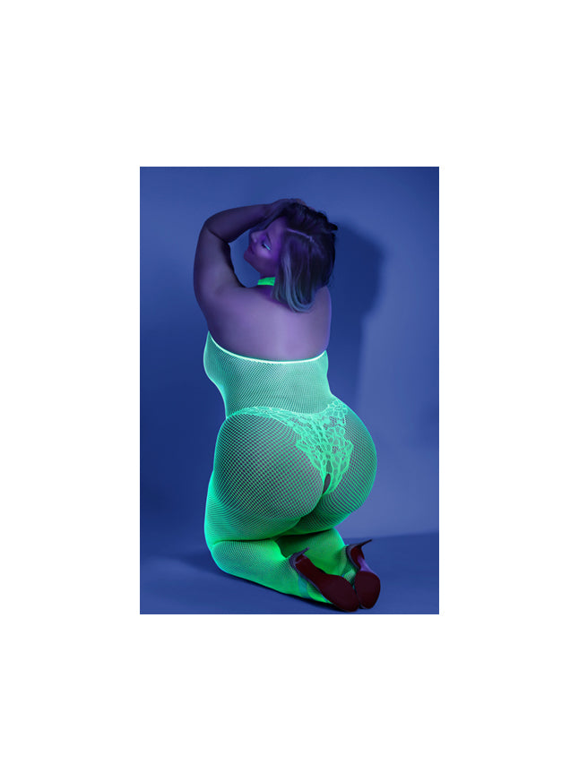 Glow Blacklight Reflective Moonbeam Crotchless Neon Green Bodystocking