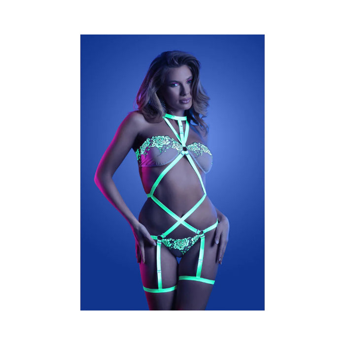 Fantasy Lingerie Glow Night Vision Glow-In-The-Dark Lace Strappy Teddy