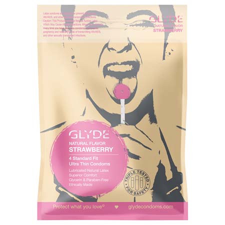 Glyde Ultra Natural Strawberry Flavored Ultra-Thin No Sugar Condom 4 Pack