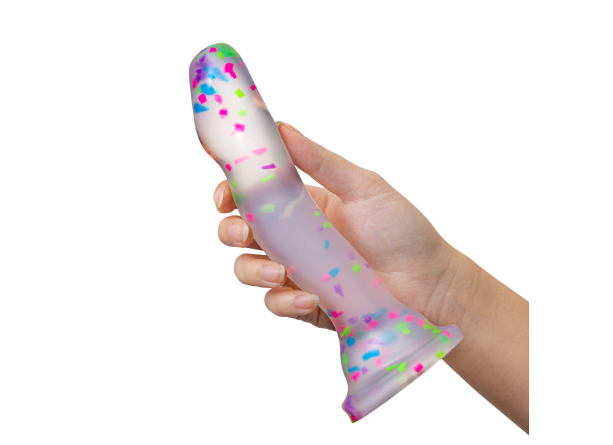 Blush Neo Elite Hanky Panky 7.5 Inch Glow In the Dark Confetti Suction Cup Base Silicone Dildo