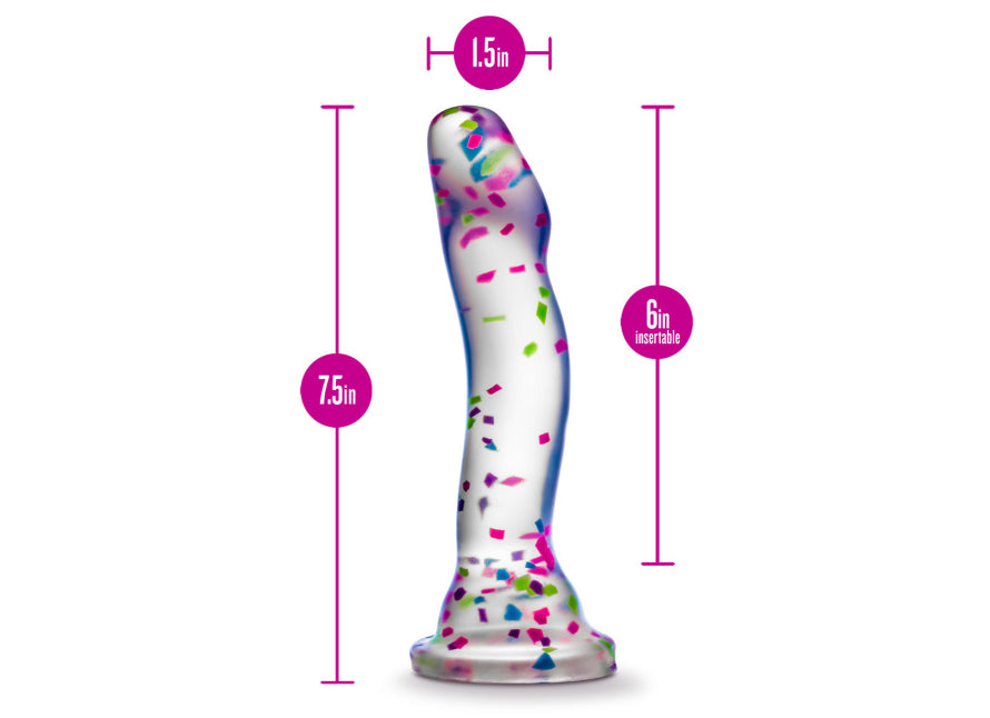 Blush Neo Elite Hanky Panky 7.5 Inch Glow In the Dark Confetti Suction Cup Base Silicone Dildo