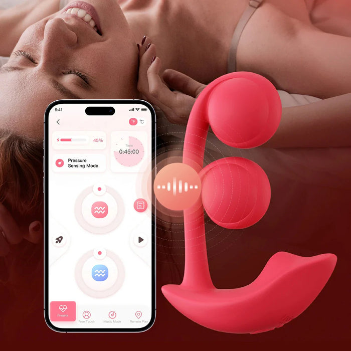 Honey Play Box Melody Wearable Twin Balls Dual Motor Pressure Sensing Rechargeable Silicone App-Controlled Rabbit Style Vibrator