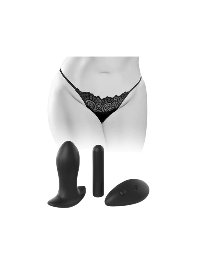 Hookup Remote Control Butt Plug With Rechargeable Removable Bullet And Lace Peek-a-Boo Crotchless Panty