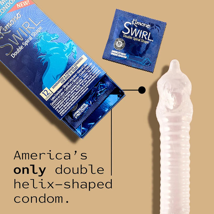 Kimono Swirl 12 Pack Double Helix Shaped Vegan Latex Condoms