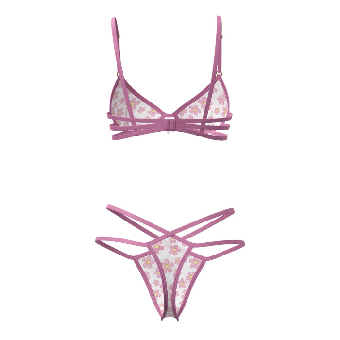 Magic Silk Blacklight Responsive Daisy Print Bra & Thong Set