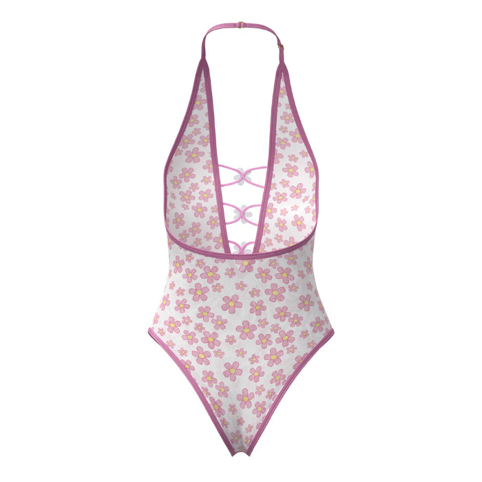 Magic Silk Blacklight Responsive Daisy Print Teddy with Snap Crotch
