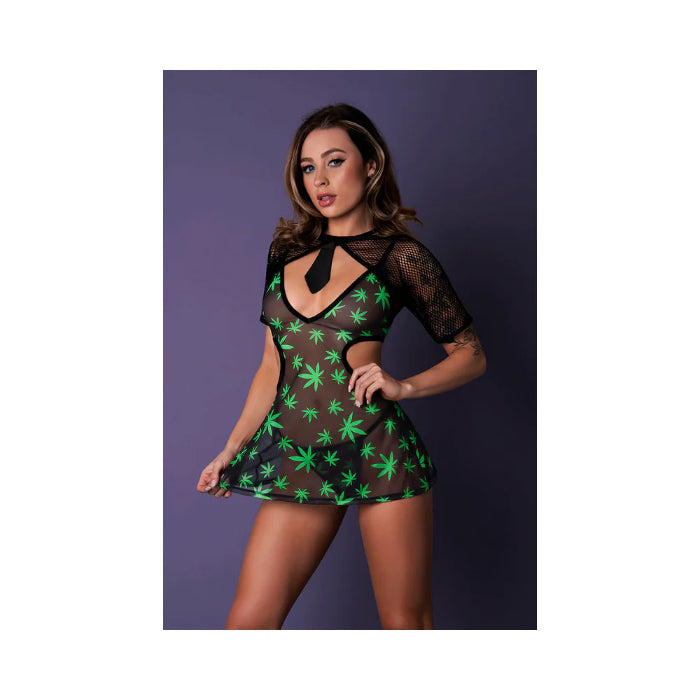 Magic Silk Dress Up High Achiever Black Light Reactive Mini Dress And G String Set