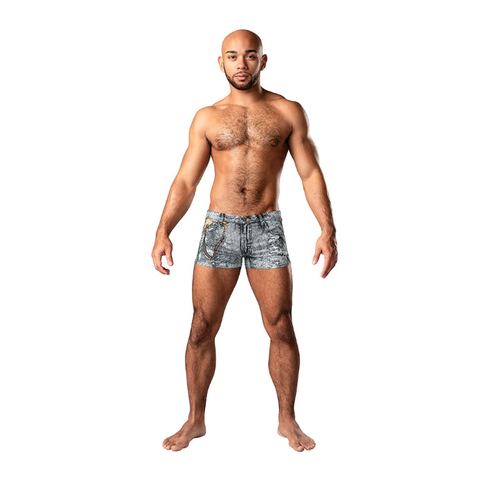 Male Power Dirty Denim Jean Print Mini Short
