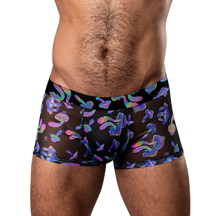 Male Power Hazy Dayz Pouch Short Blacklight Responsive Mushroom Print