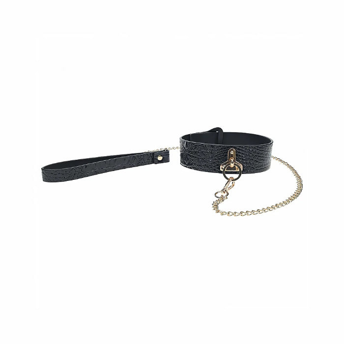 Shots Ouch! Rome Collection Bonded Leather Adjustable Collar with Leash With Gold Hardware