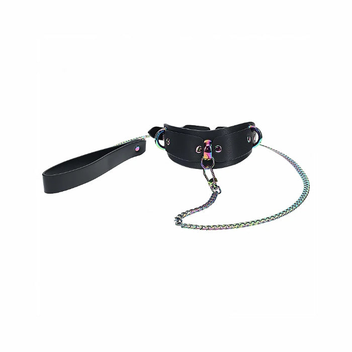 Shots Ouch! Venice Collection Bonded Leather Iridescent Finish Collar with Removable Leash
