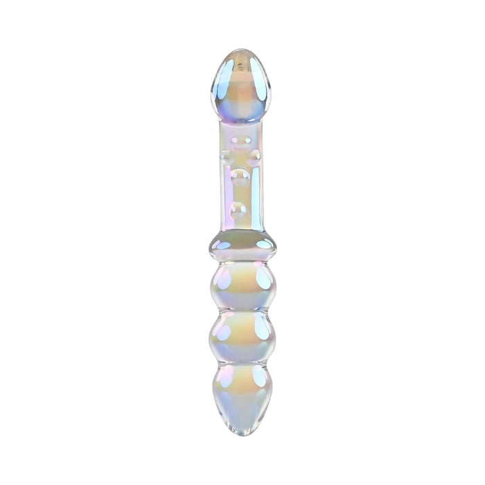 Playboy Jewels Glass Double Iridescent Textured Dildo With Rabbit Head Detail