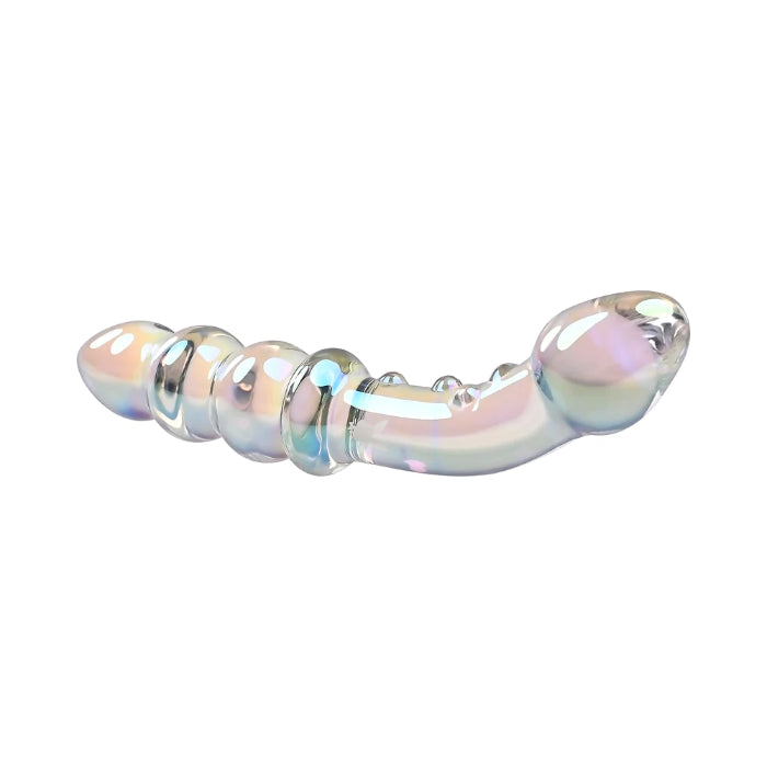 Playboy Jewels Glass Double Iridescent Textured Dildo With Rabbit Head Detail