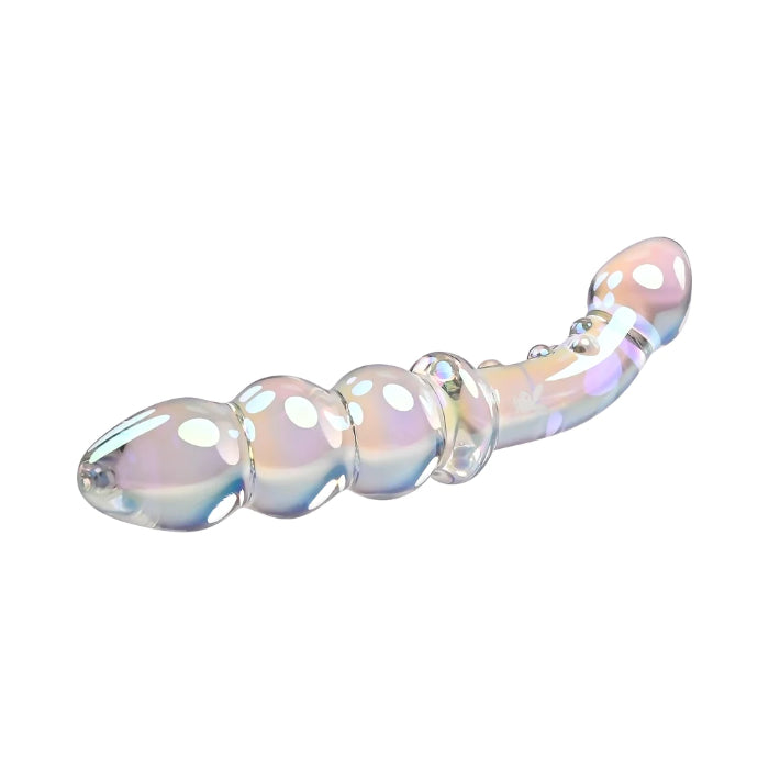Playboy Jewels Glass Double Iridescent Textured Dildo With Rabbit Head Detail
