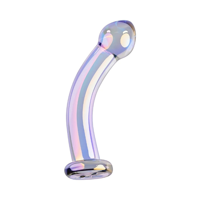 Playboy Jewels Glass King Iridescent Curved Dildo With Rabbit Head Detail