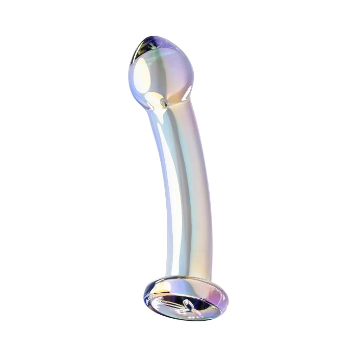 Playboy Jewels Glass King Iridescent Curved Dildo With Rabbit Head Detail