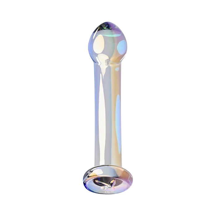 Playboy Jewels Glass King Iridescent Curved Dildo With Rabbit Head Detail