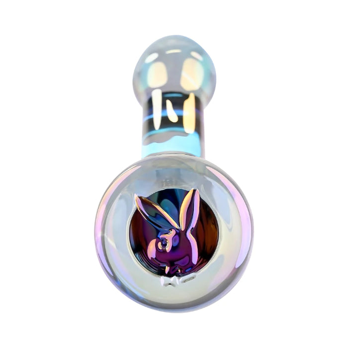Playboy Jewels Glass King Iridescent Curved Dildo With Rabbit Head Detail
