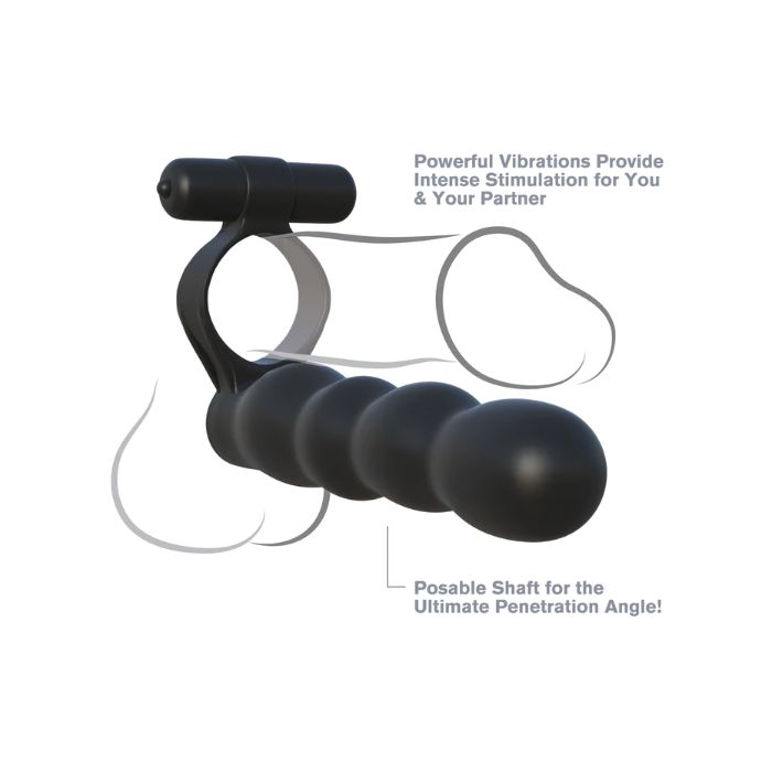 Posable Partner Double Penetrator Vibrating Ring And Posable Beaded Silicone Stimulator